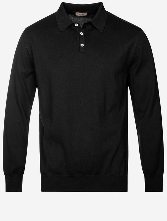 Merino Long Sleeve Polo Black