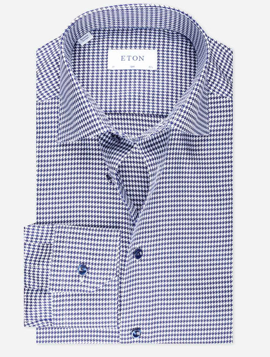 Slim Houndstooth With Lilac Buttons Navy