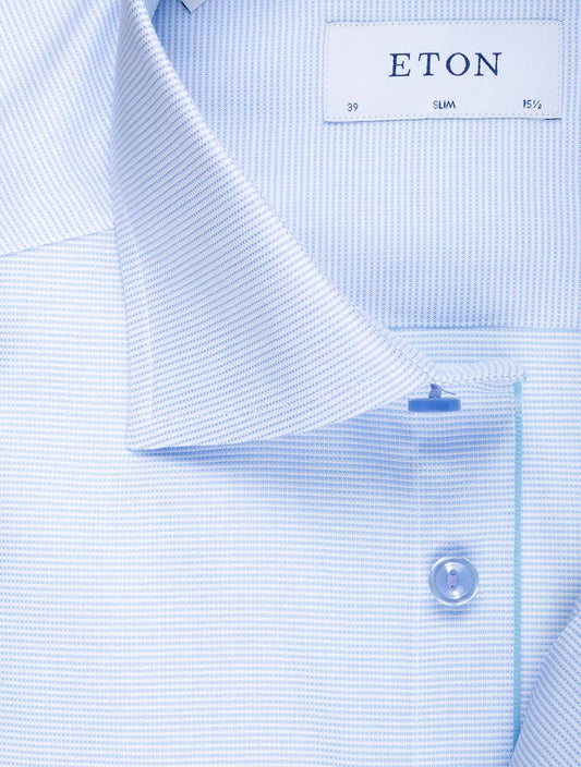Slim Semi-Twill Contrast Button Blue