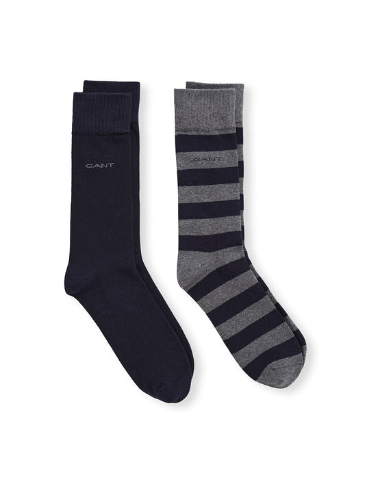 GANT Barstripe and Solid Socks 2-Pack Charcoal Melange