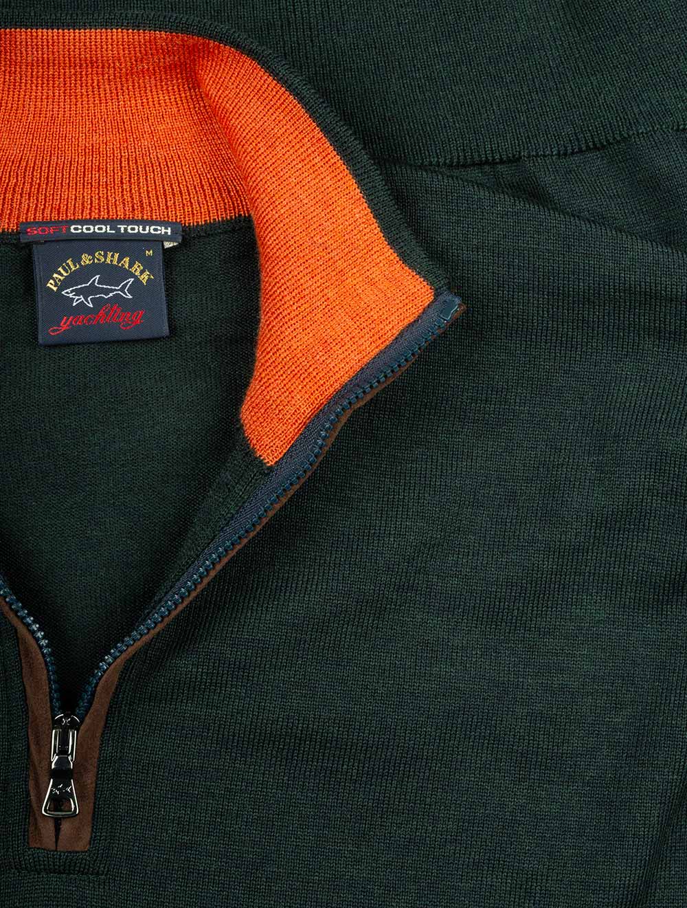 Zipped Pullover With Suede Green