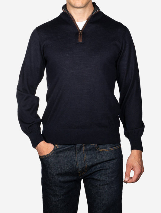 Zipped Pullover With Suede Navy
