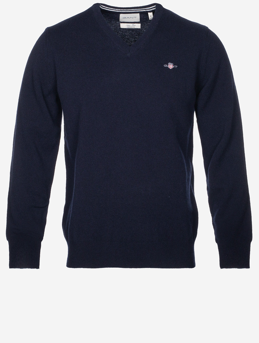 GANT Superfine Lambswool V-Neck Sweater Marine Louis Copeland Sons - Technical View
