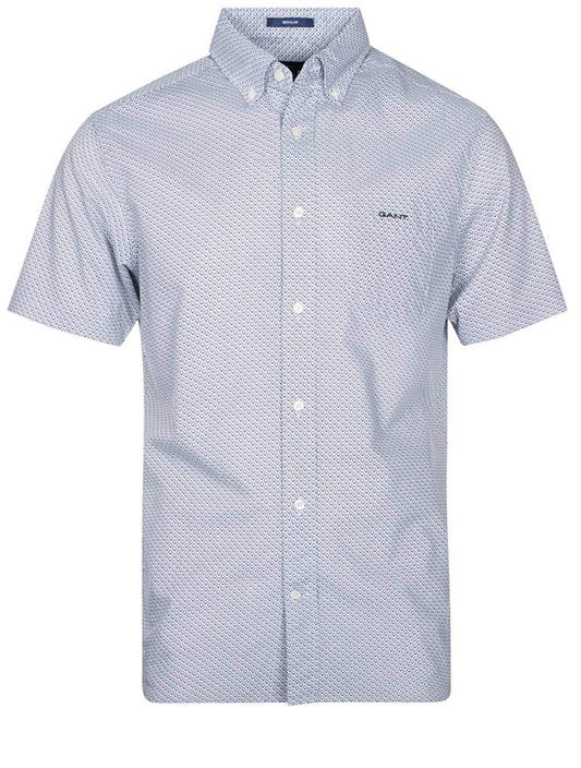 GANT Regular Fit Micro Print Short Sleeve Shirt Evening Blue