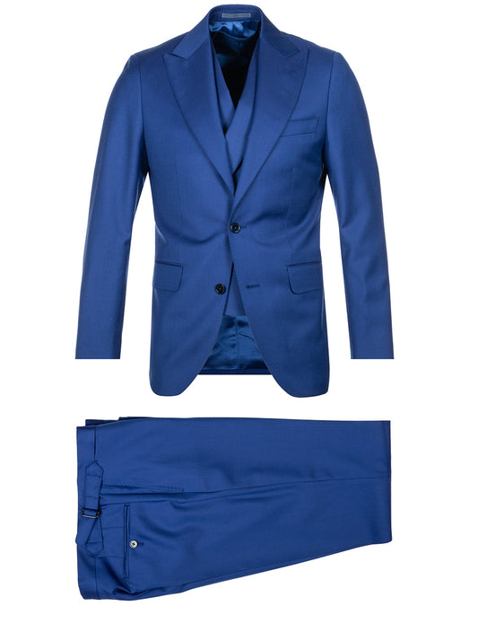 3 Piece Suit Peak Lapel Suit Blue