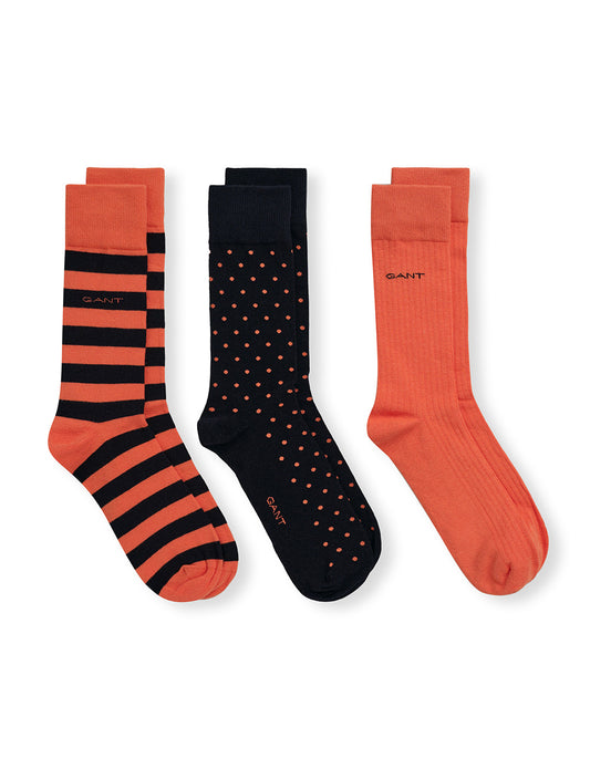 Stripe and Dot Socks 3-Pack Apricot Orange