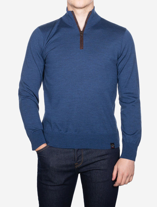 Zipped Pullover With Suede Blue