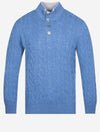 Mock Cable Knit Button Up Blue