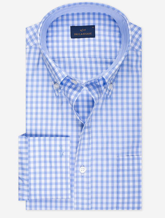 Gingham Cotton Twill Shirt Blue