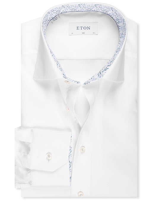 Slim Fit Plain Formal Shirt with Floral Detail White