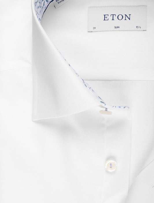 ETON Slim Fit Plain Formal Shirt with Floral Detail White
