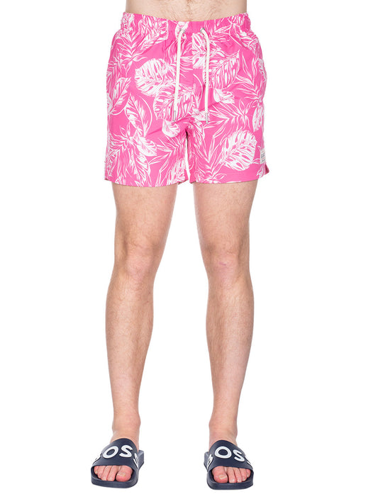 Classic Fit Tropical Leaves Print Shorts Perky Pink