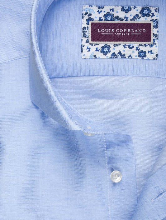 LOUIS COPELAND Linen Mix Twill Shirt Blue