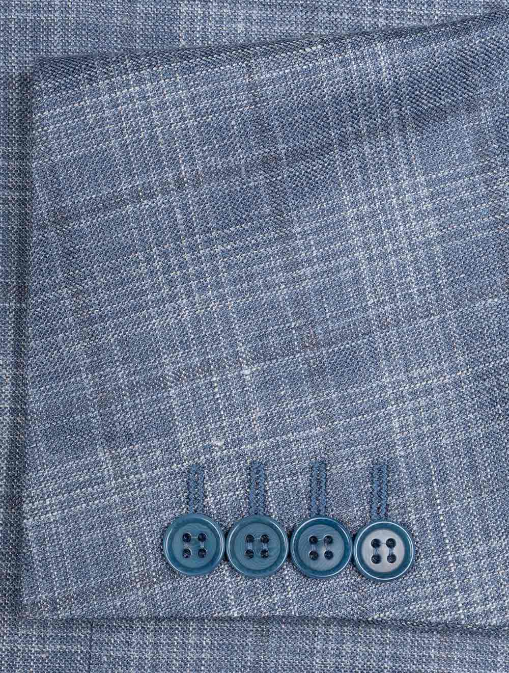 Wool Silk And Linen Check Jacket Clear Blue
