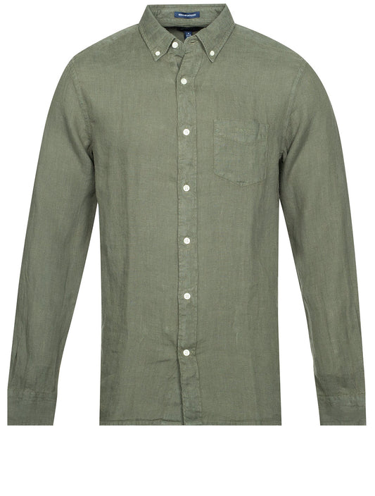 GANT Regular Fit Dyed Linen Shirt Green Ash
