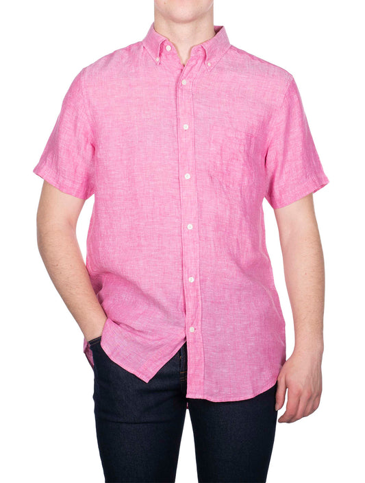 Regular Linen Short Sleeve Shirt Perky Pink