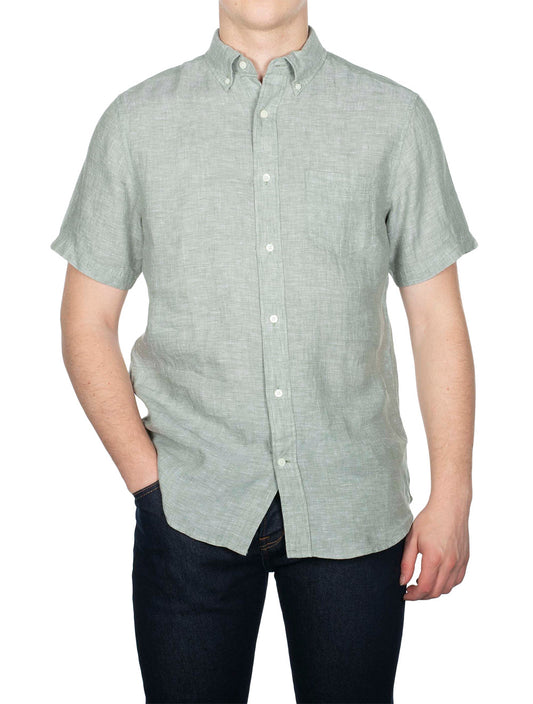 Regular Linen Short Sleeve Shirt Kalamata Green