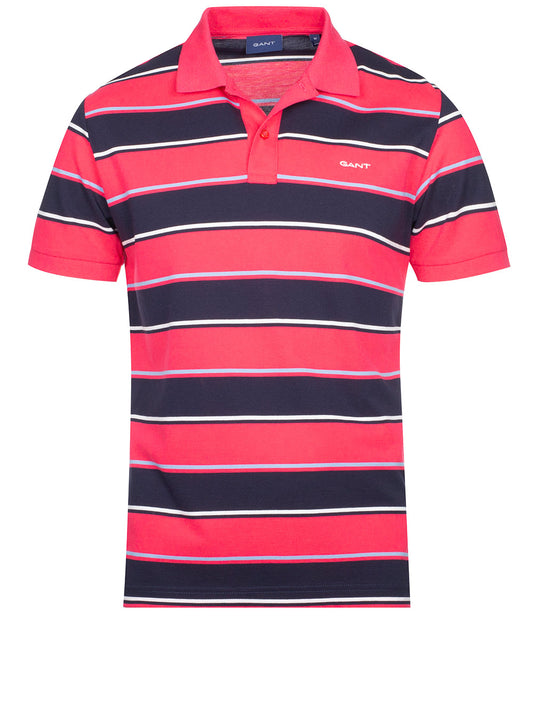Multi Stripe Short Sleeve Pique Polo Magenta Pink