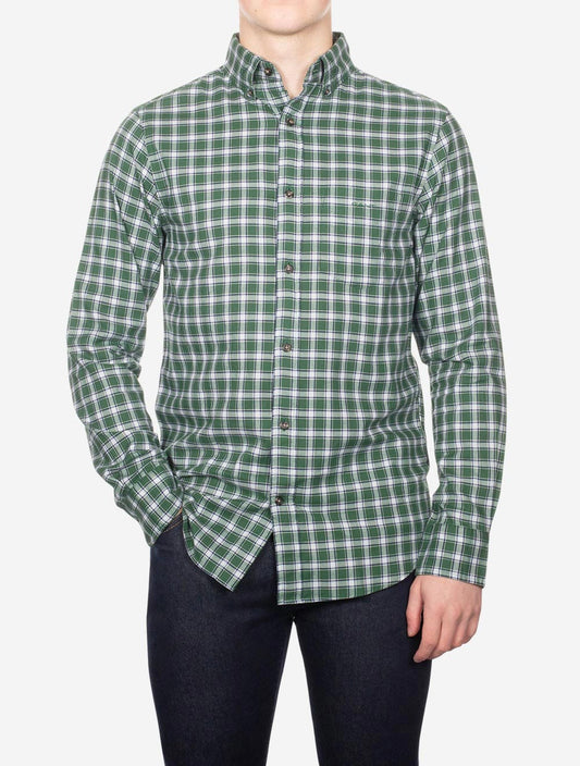 GANT Regular Micro Tartan Flannel Shirt Forest Green