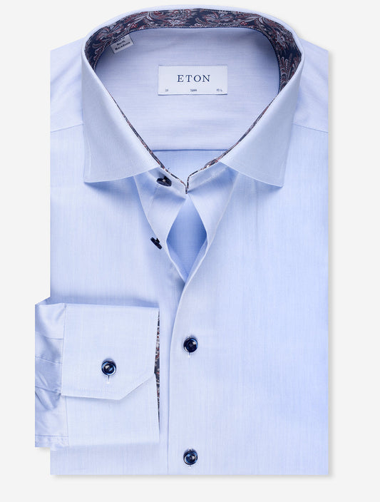 Slim with Inlay and Contrast Button Shirt Blue