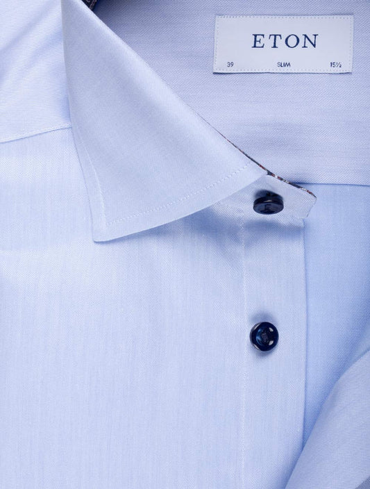 Slim with Inlay and Contrast Button Shirt Blue