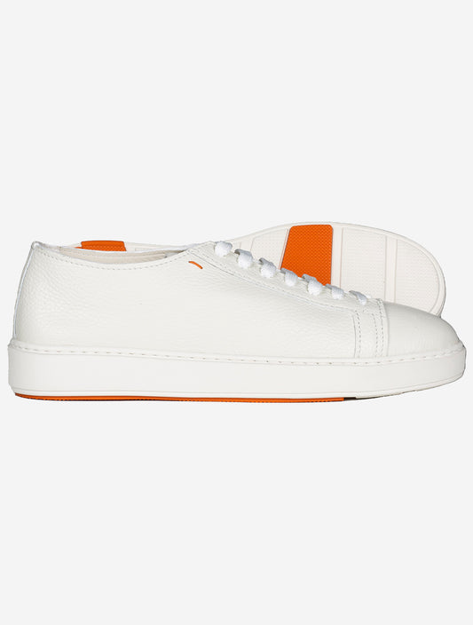 SANTONI Tumbled Leather Sneaker White