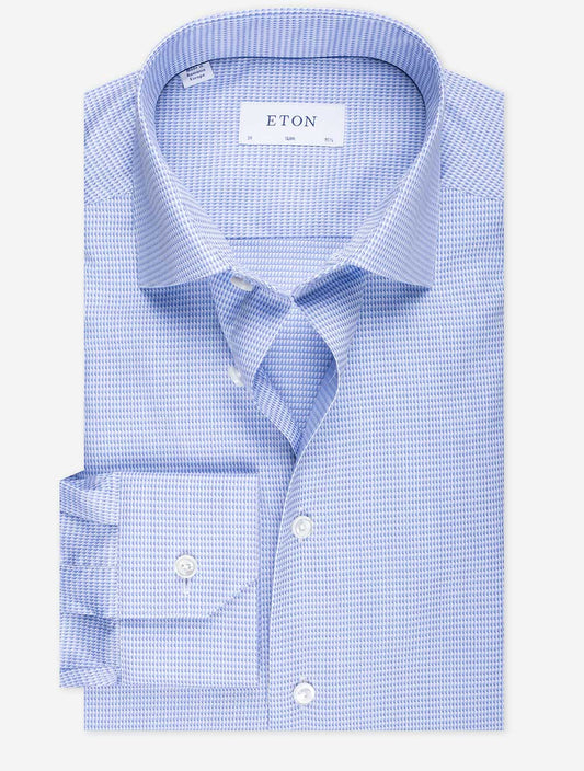 ETON Slim Puppytooth Shirt Blue