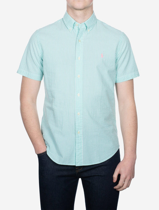 Seeksucker Shirt Sleeve Stripe Shirt Green