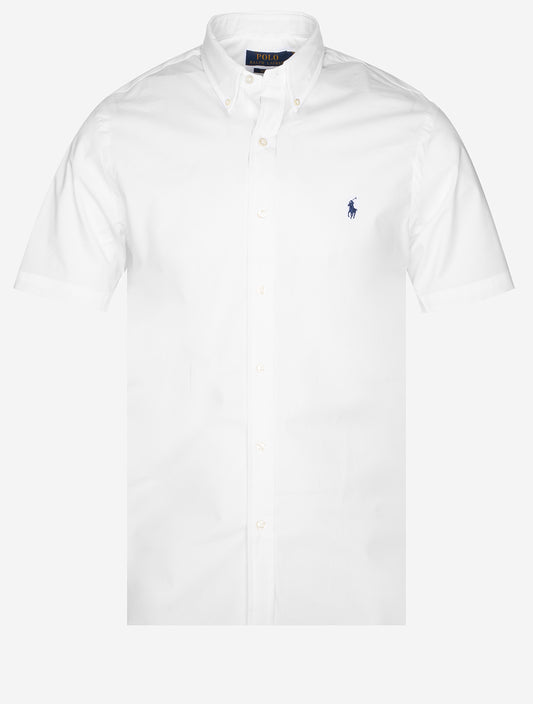 RALPH LAUREN Short Sleeve Plain Buttondown Shirt White