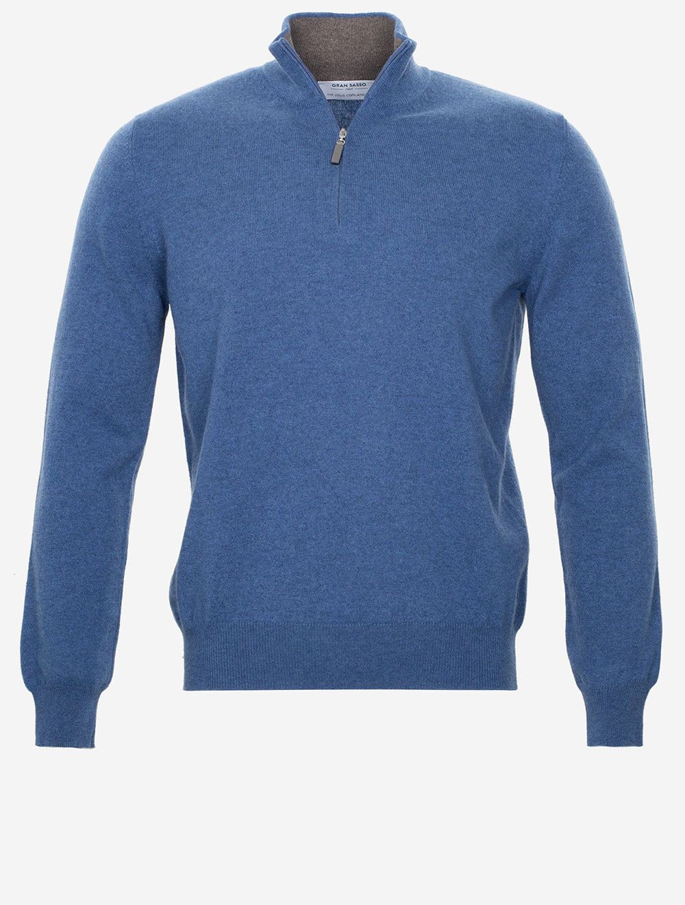 Pull en cachemire Gran Sasso bleu à demi-zip Tricot confortable
