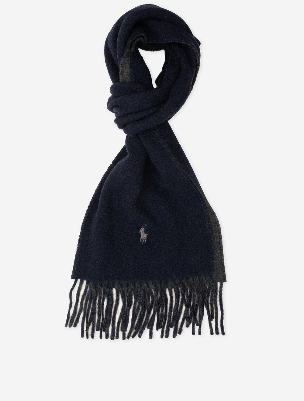 Ralph Lauren Reversible Wool Blend Scarf Navy Charcoal Men's