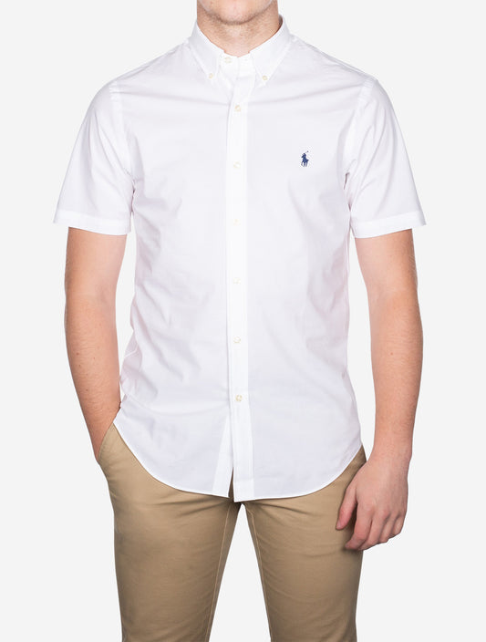 RALPH LAUREN Short Sleeve Plain Buttondown Shirt White