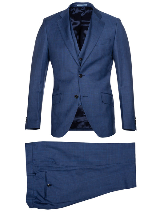 Check 3 Piece Suit Blue
