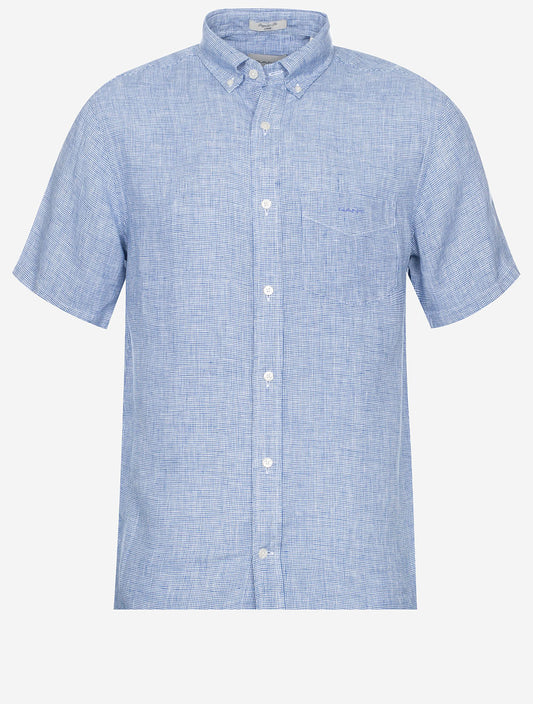 Regular Linen Houndstooth Short Sleeve Shirt Rich Blue