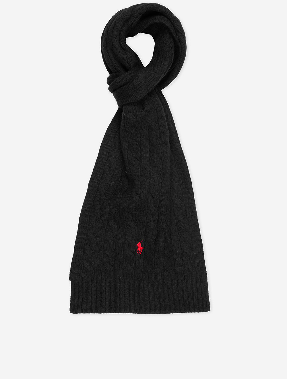Ralph Lauren Wool Classic Cable Scarf Black Men's Accessories