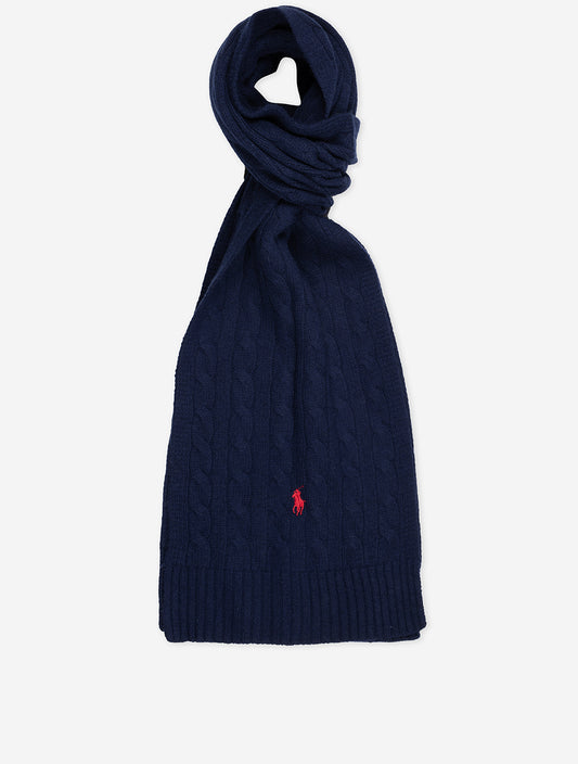 Wool Classic Cable Scarf Navy