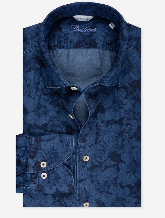 Floral Denim Shirt Navy