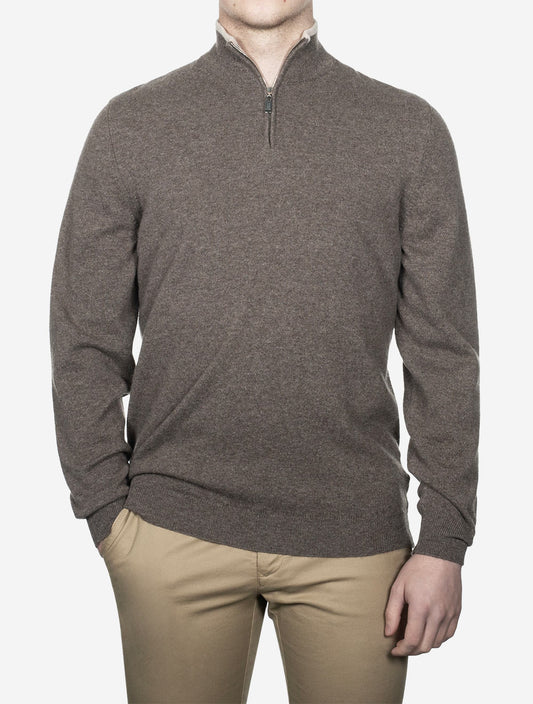 Tricolor Half Zip Knitted Sweater Brown