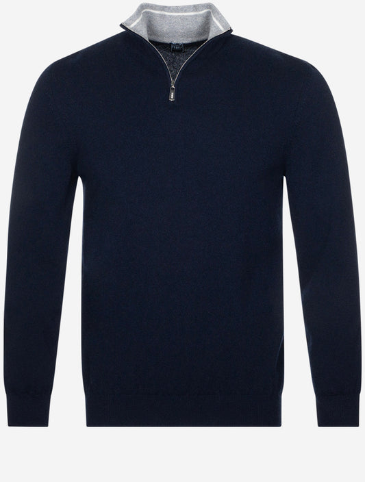 Tricolor Half Zip Knitted Sweater Navy