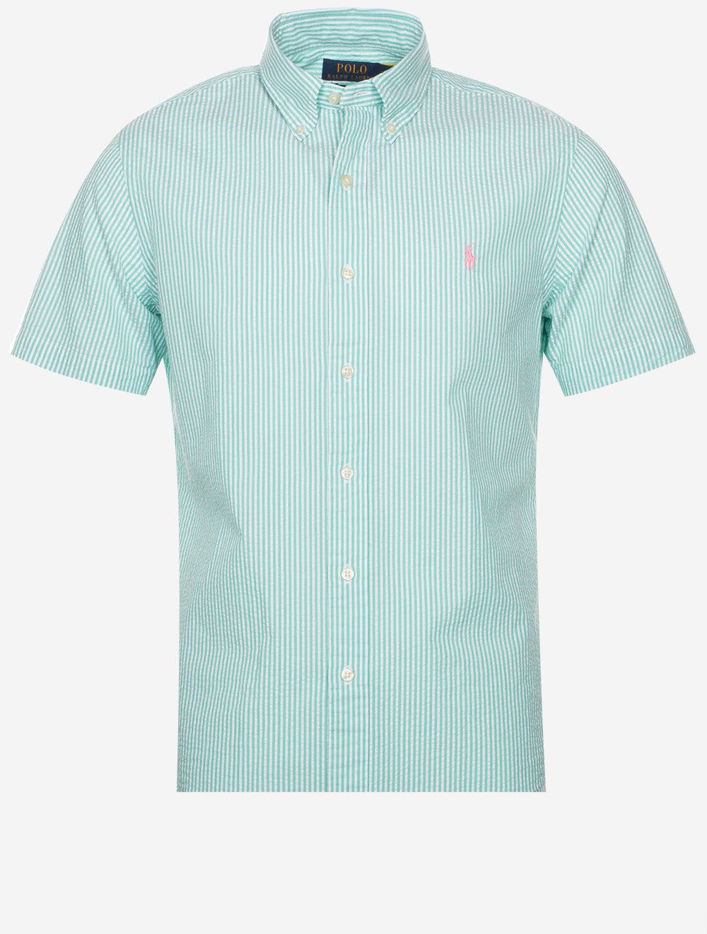 Seeksucker Shirt Sleeve Stripe Shirt Green