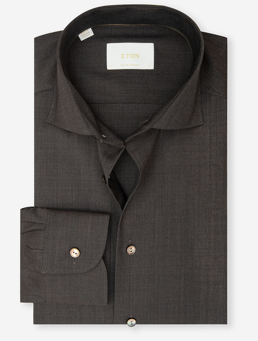 Eton Contemporary Fit Plain Merino Wool Shirt Dark Brown| Men's Designer  Shirts at Louis Copeland & Sons