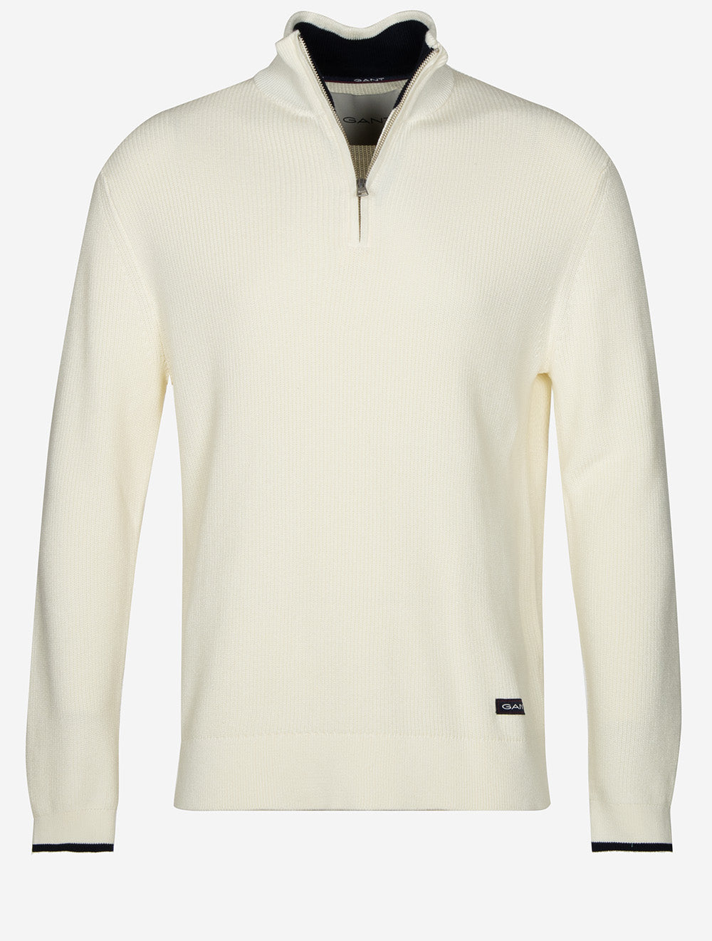 GANT Ribbed Cotton Half-Zip Sweater Cream Men's Sweaters