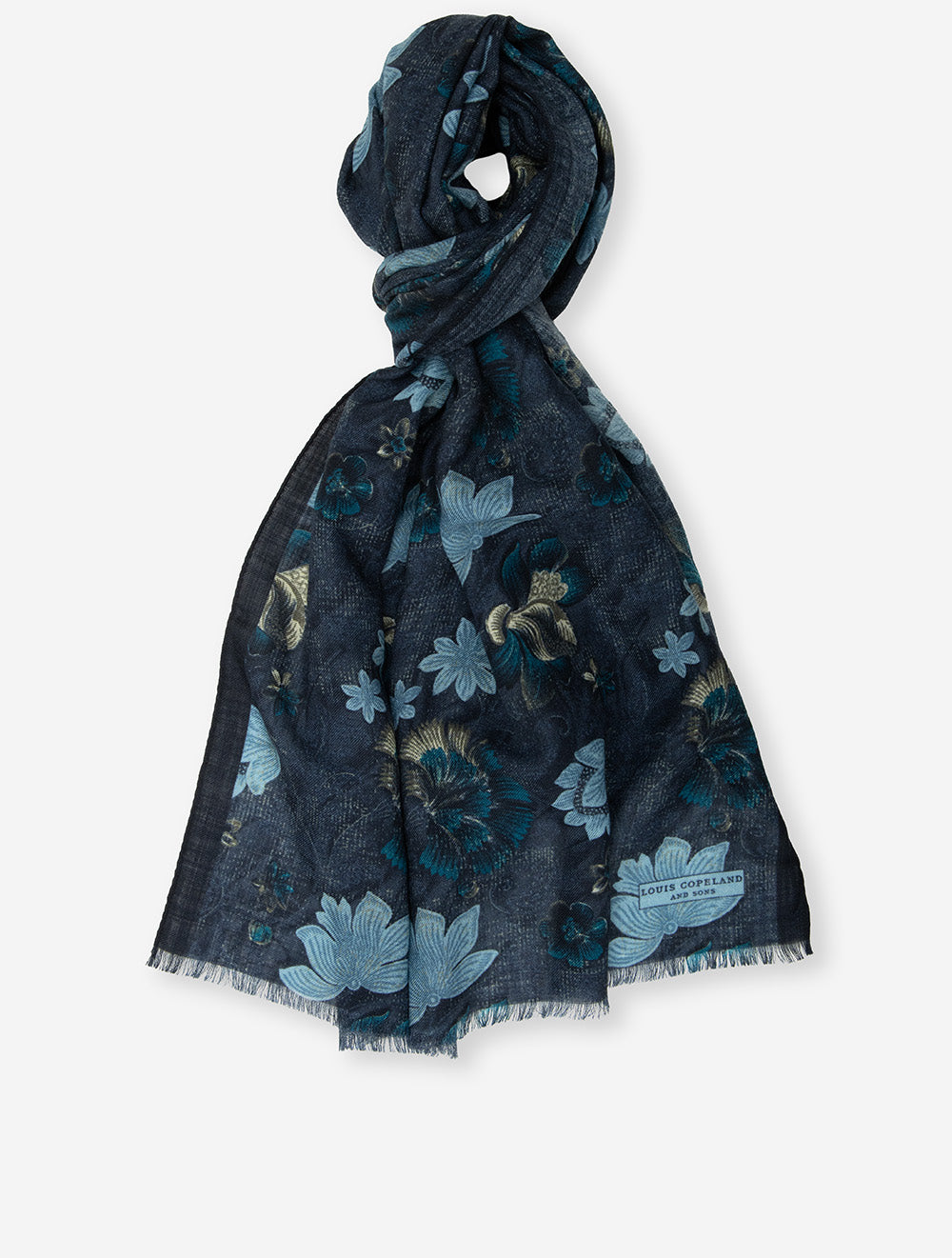 Louis Copeland Floral Scarf Navy Lightweight Stylish at Louis