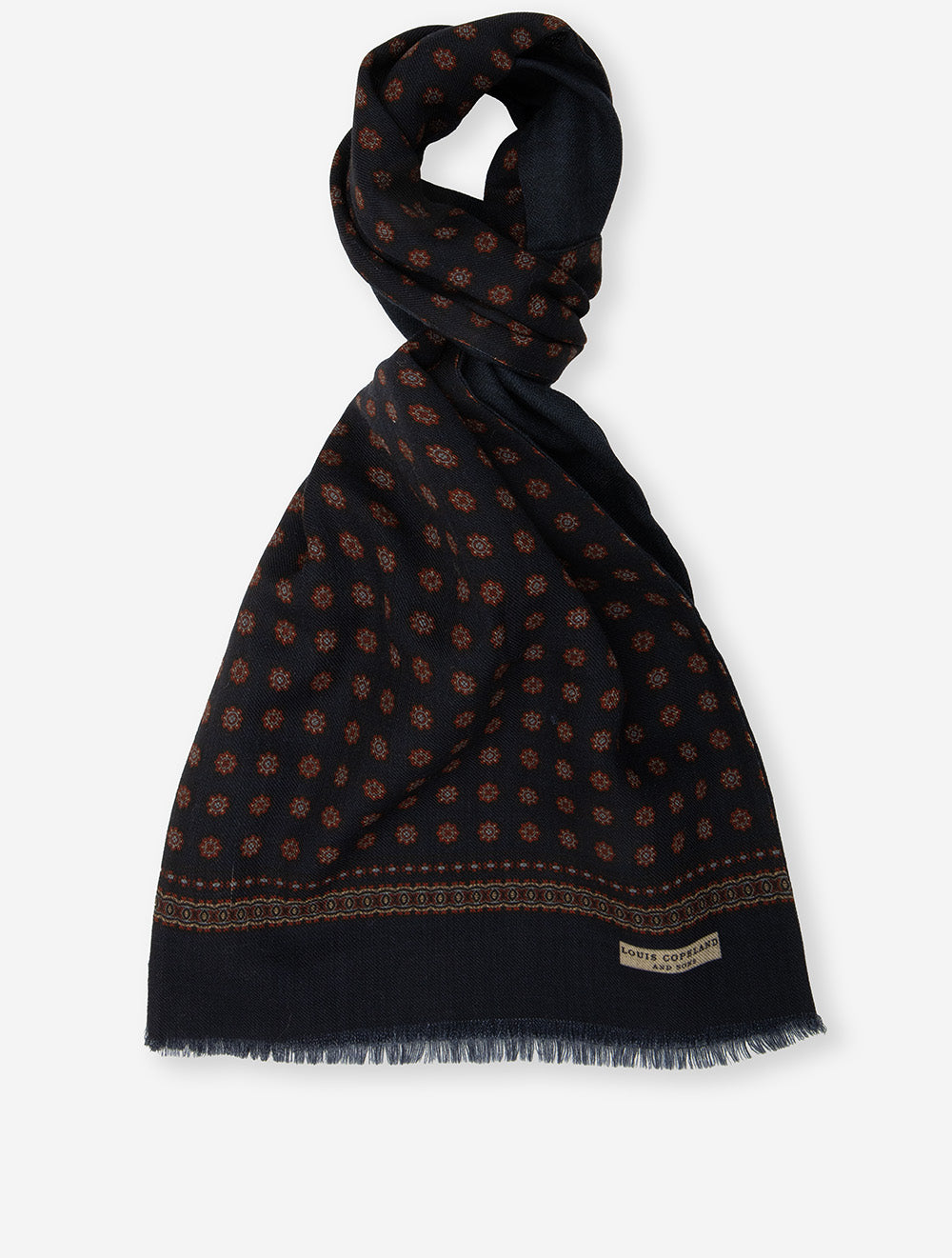 Louis Copeland Navy Pattern Print Scarf Refined Accessories for