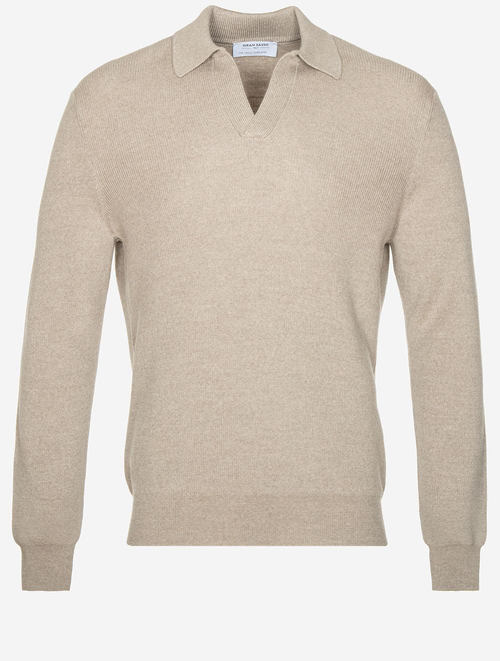 Gran Sasso Knit Long Sleeve Tennis Polo Beige | Polo Shirts at