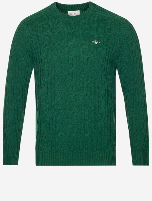 Lambswool Cable Crew Neck Forest Green