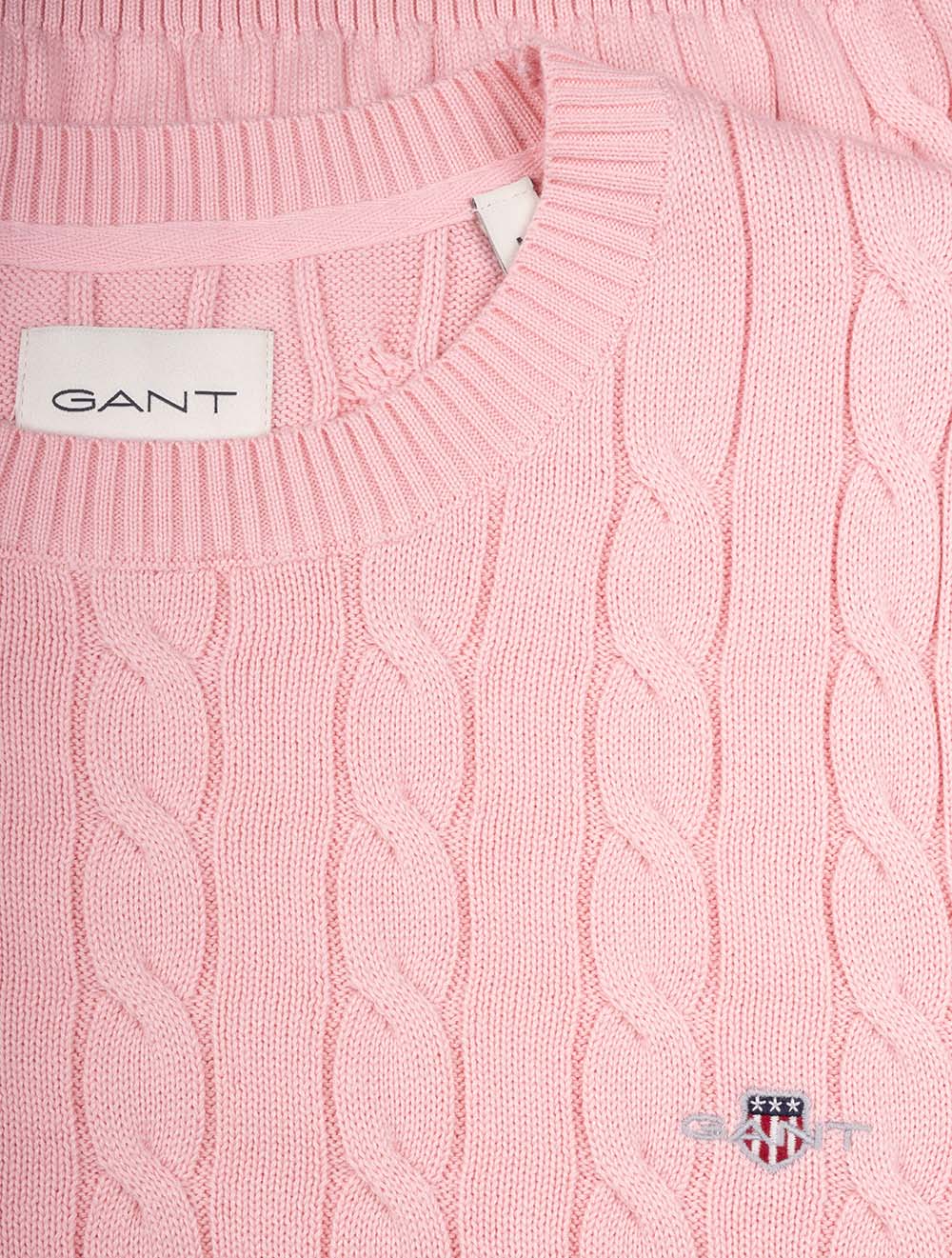 Cotton Cable Crew Neck Blushing Pink