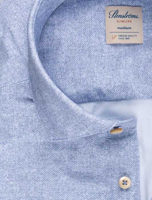 STENSTROMS Slimline Herringbone Jersey Shirt Blue