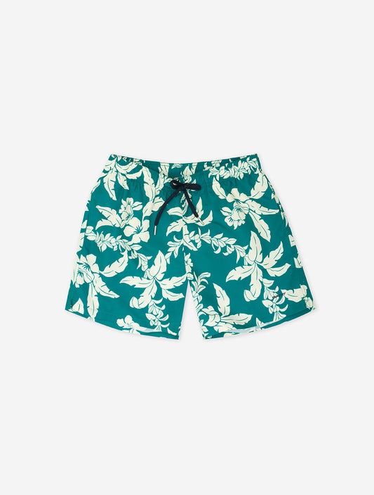 Palm Leaf Print Swim Shorts Ocean Turquosie