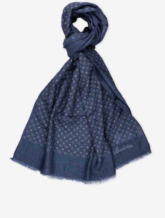 Patterned Wool Scarf Cruise Navy
